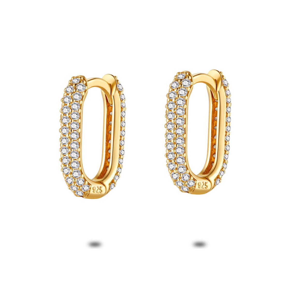 Twice As Nice Oorbellen in 18kt verguld zilver, ovale oorringen, zirkonia