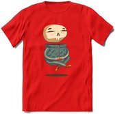 Casual skelet T-Shirt Grappig | Dieren halloween Kleding Kado Heren / Dames | Animal Skateboard Cadeau shirt - Rood - M