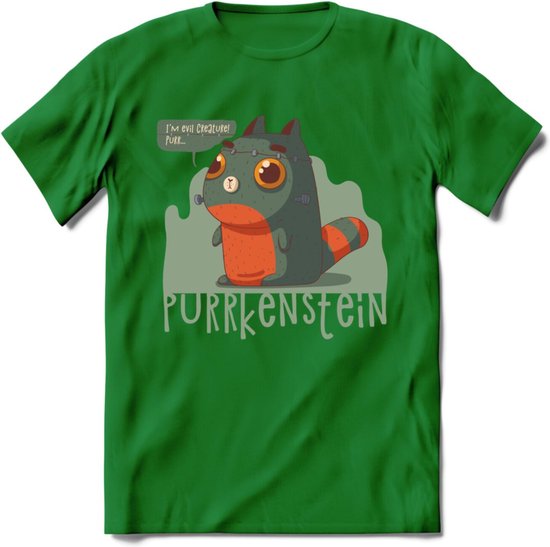 Monster van Purrkenstein T-Shirt Grappig | Dieren katten halloween Kleding Kado Heren / Dames | Animal Skateboard Cadeau shirt - Donker Groen - XXL