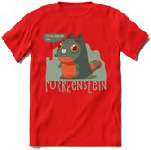 Monster van Purrkenstein T-Shirt Grappig | Dieren katten halloween Kleding Kado Heren / Dames | Animal Skateboard Cadeau shirt - Rood - XL