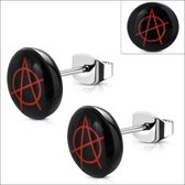 Aramat jewels ® - Oorknopjes anarchie symbool rood zwart acryl staal 10mm