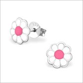 Oorbellen -bloem-margriet-925 zilver-emaille-7mm-multi