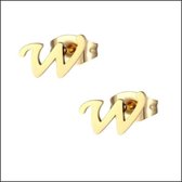 Aramat jewels ® - Oorbellen letter w zweerknopjes goudkleurig chirurgisch staal 8x10mm