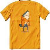 Casual skater haai T-Shirt Grappig | Dieren vissen Kleding Kado Heren / Dames | Animal Skateboard Cadeau shirt - Geel - XXL