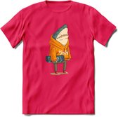 Casual skater haai T-Shirt Grappig | Dieren vissen Kleding Kado Heren / Dames | Animal Skateboard Cadeau shirt - Roze - XL