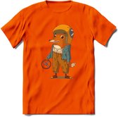 Casual race vos T-Shirt Grappig | Dieren honden Kleding Kado Heren / Dames | Animal Skateboard Cadeau shirt - Oranje - 3XL