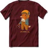 Casual race vos T-Shirt Grappig | Dieren honden Kleding Kado Heren / Dames | Animal Skateboard Cadeau shirt - Burgundy - L