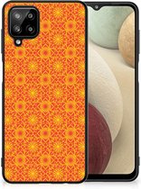 Smartphone Hoesje Geschikt voor Samsung Galaxy A12 Cover Case met Zwarte rand Batik Orange
