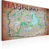 Schilderij - Map of Hamburg.