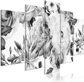 Schilderij - Rose Composition (5 Parts) Wide Black and White.