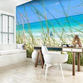 Fotobehangkoning - Behang - Vliesbehang - Fotobehang Uitzicht op Zee vanuit de Duinen - 200 x 154 cm