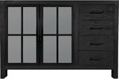 Wandmeubel  - 135 cm breed - zwart hout  - glazen deuren - legplanken  -  H90cm