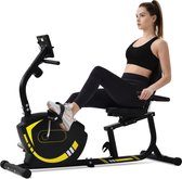 YJZQ Fitness magnetische ligfiets hometrainer-8 weerstandsniveaus opvouwbare hometrainer-pulse rate digitale monitor en snel verstelbare stoel voor cardio-training-264 lb capaciteit-zwart & geel