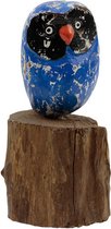 Uil op hout blauw - 17x10x10 cm - India - Sarana - Fairtrade