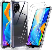 LuxeBass Samsung Galaxy A42 Anti-Shock siliconen transparante hoesje + 2 Tempered glas - telefoonhoes - gsm hoes - gsm hoesjes