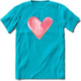 Valentijn Pastel waterverf Hart T-Shirt | Grappig Valentijnsdag Cadeautje voor Hem en Haar | Dames - Heren - Unisex | Kleding Cadeau | - Blauw - S