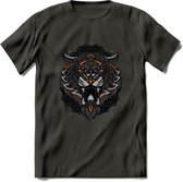 Tijger - Dieren Mandala T-Shirt | Oranje | Grappig Verjaardag Zentangle Dierenkop Cadeau Shirt | Dames - Heren - Unisex | Wildlife Tshirt Kleding Kado | - Donker Grijs - XXL