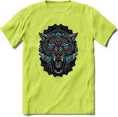 Wolf - Dieren Mandala T-Shirt | Lichtblauw | Grappig Verjaardag Zentangle Dierenkop Cadeau Shirt | Dames - Heren - Unisex | Wildlife Tshirt Kleding Kado | - Groen - XL