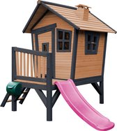 AXI Robin Speelhuis in Bruin/Antraciet - Met veranda en Paarse glijbaan - Speelhuisje op palen met veranda - FSC hout - Speeltoestel voor de tuin