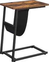 furnibella C-vormige salontafel, 50 x 35 x 62 cm, laptoptafel met stoffen tas, voor woonkamer, slaapkamer, industrieel ontwerp, vintage bruin-zwart LET351B01