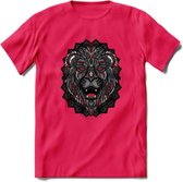 Leeuw - Dieren Mandala T-Shirt | Rood | Grappig Verjaardag Zentangle Dierenkop Cadeau Shirt | Dames - Heren - Unisex | Wildlife Tshirt Kleding Kado | - Roze - XXL