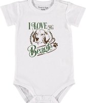 Baby Rompertje met tekst 'Beagle' | Korte mouw l | wit zwart | maat 62/68 | cadeau | Kraamcadeau | Kraamkado
