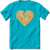 Valentijn Goud Hart T-Shirt | Grappig Valentijnsdag Cadeautje voor Hem en Haar | Dames - Heren - Unisex | Kleding Cadeau | - Blauw - 3XL