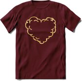 Valentijn Goud Hart T-Shirt | Grappig Valentijnsdag Cadeautje voor Hem en Haar | Dames - Heren - Unisex | Kleding Cadeau | - Burgundy - XL