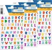 Stickervelletjes met 62x stuks gekleurde alfabet plak letters - 3 vellen