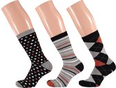 Badstof dames sokken | Multi zwart | 6 Pak | Maat 36/41 | Uniek dessin | Warme sokken dames | Sokken dames | Wintersokken dames | Dikke sokken dames | Apollo