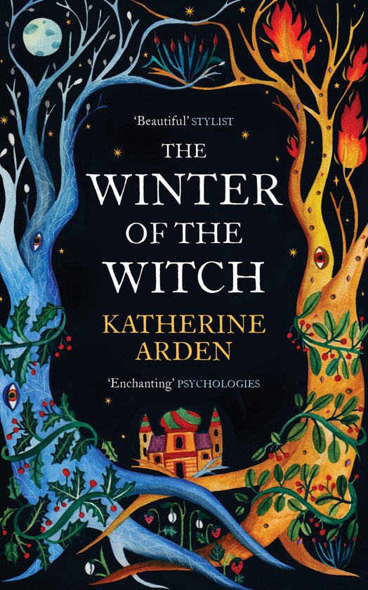 Couverture du livre 'The Winter of the Witch' par Katherine Arden. Un arbre aux feuilles bleues et vertes à gauche, et un arbre aux feuilles orange et rouges à droite.