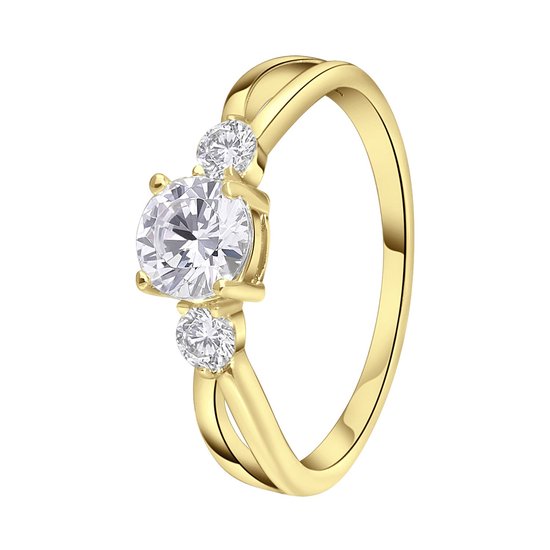 Lucardi - Bague pour femme en plaqué or avec zircone - Ring - Cadeau - Argent véritable -