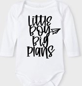 Baby Rompertje met tekst 'Little boy, big plans' |Lange mouw l | wit zwart | maat 50/56 | cadeau | Kraamcadeau | Kraamkado