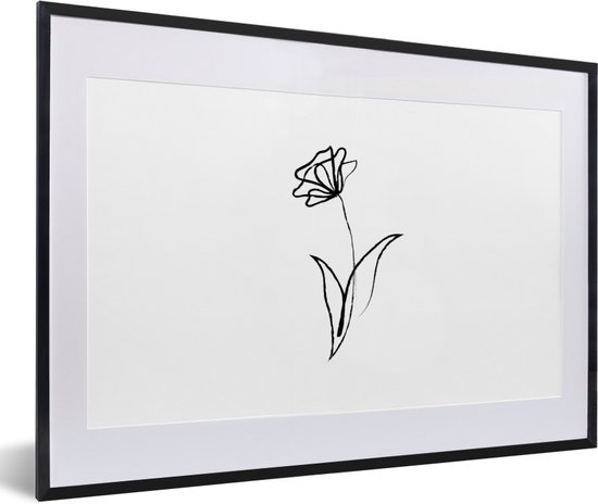 Photo dans le cadre - Illustration botanique tulp sur fond blanc Cadre photo noir avec passe-partout blanc 40x60 60x40 cm - Affiche dans cadre (Décoration murale salon / chambre)