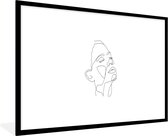 Photo dans le cadre - l' art Line relaxant visage de femme sur un cadre photo fond blanc noir blanc passe 90x60 cm 60x90 partouts - affiche dans le cadre (Décoration murale salon / chambre à coucher)