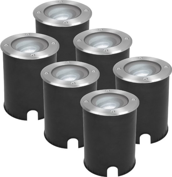 HOFTRONIC SMART HOFTRONIC Lilly - Set van 6 Kantelbare Grondspot Rond Ø120 - Overrijdbaar - IP67 waterdicht - 1-lichts - RVS - GU10 5 Watt 400 lumen - 3 jaar garantie
