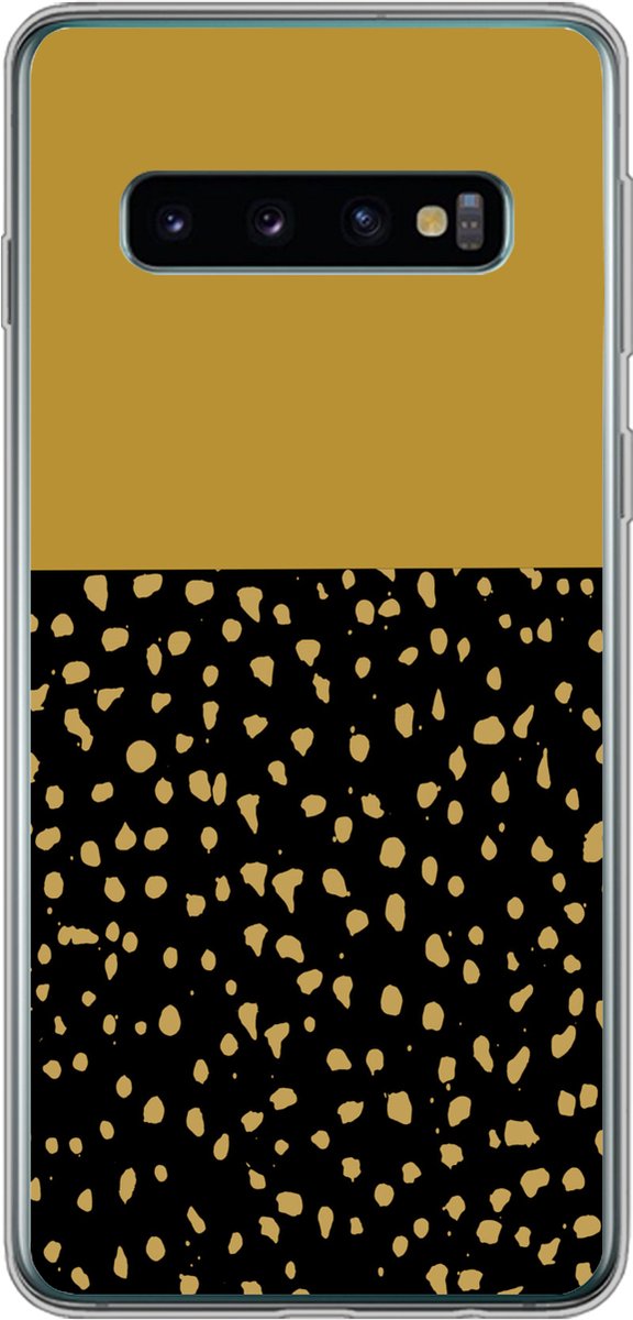 Telefoonhoesje Geschikt voor Samsung Galaxy S10 hoesje - Stippen - Okergeel - Zwart - Siliconen Telefoonhoesje Telefoonhoesje