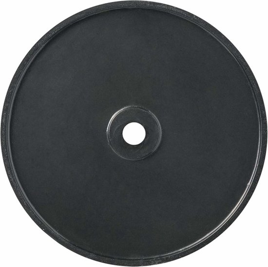 Zwarte, ronde reflector met centraal gat. Diameter 60 mm.