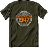 1947 Limited Edition Ring T-Shirt | Zilver - Goud | Grappig Verjaardag en Feest Cadeau Shirt | Dames - Heren - Unisex | Tshirt Kleding Kado | - Leger Groen - M