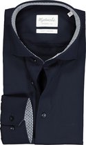 Michaelis slim fit overhemd - mouwlengte 7 - twill - marine blauw (contrast) - Strijkvrij - Boordmaat: 39