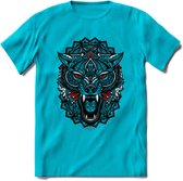 Wolf - Dieren Mandala T-Shirt | Rood | Grappig Verjaardag Zentangle Dierenkop Cadeau Shirt | Dames - Heren - Unisex | Wildlife Tshirt Kleding Kado | - Blauw - L