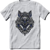 Vos - Dieren Mandala T-Shirt | Donkerblauw | Grappig Verjaardag Zentangle Dierenkop Cadeau Shirt | Dames - Heren - Unisex | Wildlife Tshirt Kleding Kado | - Licht Grijs - Gemaleerd