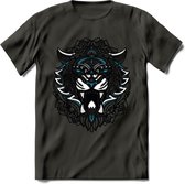Tijger - Dieren Mandala T-Shirt | Blauw | Grappig Verjaardag Zentangle Dierenkop Cadeau Shirt | Dames - Heren - Unisex | Wildlife Tshirt Kleding Kado | - Donker Grijs - 3XL