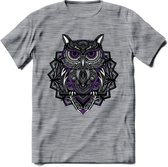 Uil - Dieren Mandala T-Shirt | Paars | Grappig Verjaardag Zentangle Dierenkop Cadeau Shirt | Dames - Heren - Unisex | Wildlife Tshirt Kleding Kado | - Donker Grijs - Gemaleerd - XX