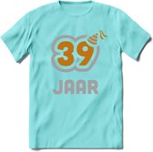 39 Jaar Feest T-Shirt | Goud - Zilver | Grappig Verjaardag Cadeau Shirt | Dames - Heren - Unisex | Tshirt Kleding Kado | - Licht Blauw - S