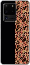 Geschikt voor Samsung Galaxy S20 Ultra hoesje - Panterprint - Goud - Zwart - Siliconen Telefoonhoesje