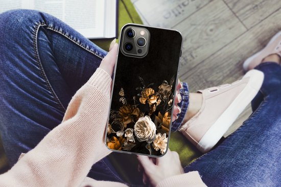 Coque iPhone 12 Pro - Bloem - Or - Motifs - Coque de téléphone en Siliconen