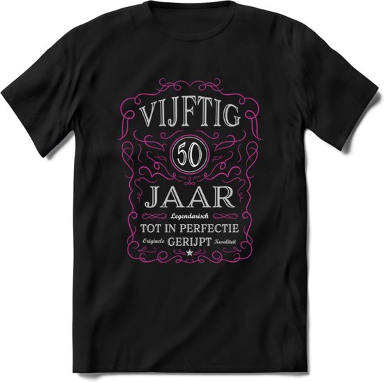 50 Jaar Legendarisch Gerijpt T-Shirt | Roze - Grijs | Grappig Verjaardag en Feest Cadeau Shirt | Dames - Heren - Unisex | Tshirt Kleding Kado | - Zwart - 3XL