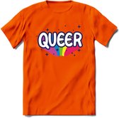 Queer | Pride T-Shirt | Grappig LHBTIQ+ / LGBTQ / Gay / Homo / Lesbi Cadeau Shirt | Dames - Heren - Unisex | Tshirt Kleding Kado | - Oranje - 3XL