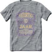 40 Jaar Legendarisch Gerijpt T-Shirt | Paars - Ivoor | Grappig Verjaardag en Feest Cadeau Shirt | Dames - Heren - Unisex | Tshirt Kleding Kado | - Donker Grijs - Gemaleerd - 3XL